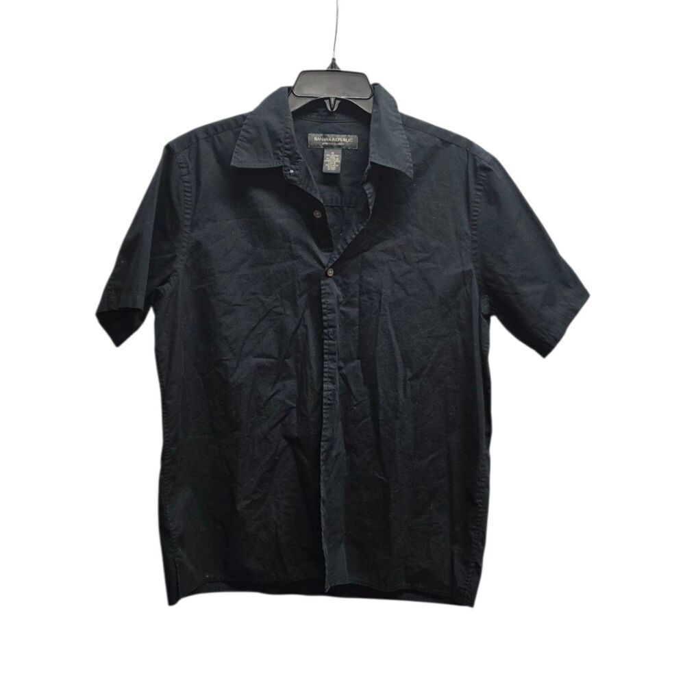 Banana Republic Black Stretch Classic Button Down Shirt Short Sleeve M